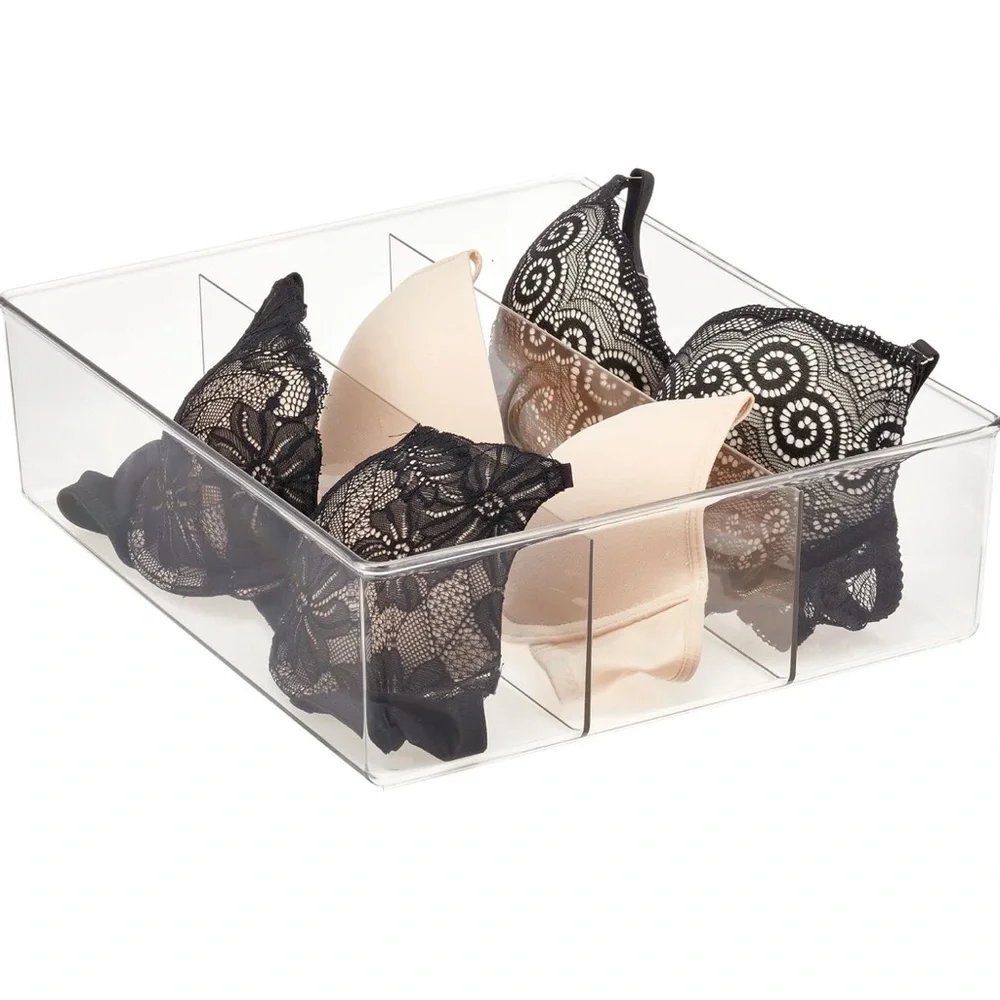 Plastic 3 Compartment Divided Drawer and Closet Storage Organizer